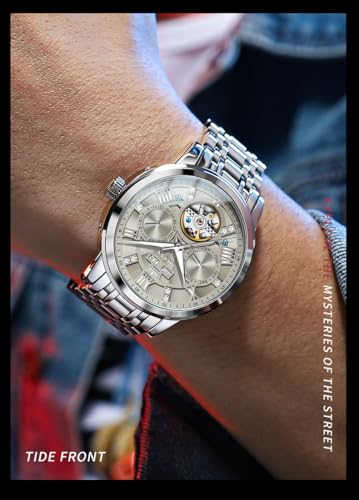 Image of OLEVS Mens Automatic Mechanical Watch Skeleton Tourbillon Luxury Dress Stainless Steel Wrist Watch