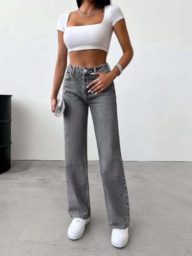 Image of KOTTY Women's High-Waist Button Relaxed Fit Casual Ankle Length Stylish Jeans