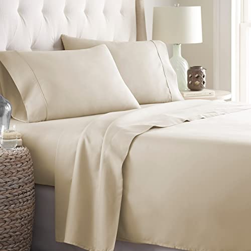 Danjor Linens Bed Sheet Set Twin XL for College Dorm Room, Back to School Items, Sheets with 2 Pillowcases, Lightweight Brushed Microfiber Deep Pockets, 4 Piece Bedding Sets, Cream