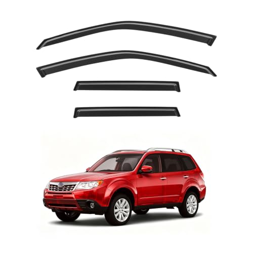 Image of Window Visor for 2009-2013 Subaru Forester, Out-Channel Rain Guards Shields Vent Deflector Shade Wind Dark Smoke 2010 2011 2012, Tape-On Outside-Mount, 4PCS
