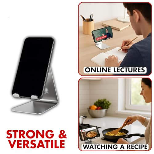 Image of iCare Stainless Steel Mobile Phone Holder Stand |Anti-Slip Silicone Grip| Laser Printed Customizable Premium Brushed Finish | Made in India|Desk Stand for Smartphones | Custom Logo Small Quantity