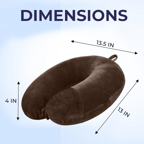 Image of U-SShaped Neck Pillow Soft Fiber Filled Travel Cushion with Snap Button, Comfortable Fabric, Neck Support for Flight, Bus, Car, Neck Pillow for Pain Relief (Brown)