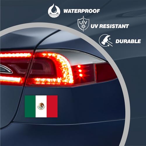 Image of Mexican Flag Car Magnet 2-Pack 4 inchx6 inch - Mexico Vinyl Decal with Eagle Emblem | UV Resistant Automotive Sticker for Truck /SUV /Vocho Classic Cars