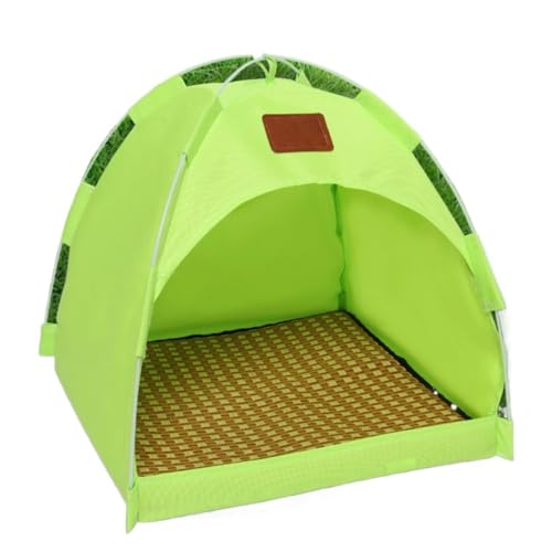 ペットベッド 猫 テント 夏冬両用 通気性いい 涼しい 洗える 室内外兼用 アウトドア 寝床 犬小屋 猫小屋 暑さ対策 組み立て簡単 取り外し可能 軽量 (グリーン,S)