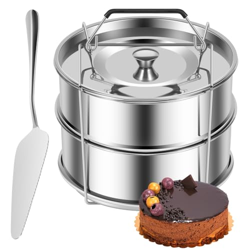 Juqoyue Vaporizador de Acero Inoxidable de 2 Niveles con Capacidad de 2,4 Cuartos de Galón y Tapa Apilable, Molde para Flan, Sartenes Antiadherentes para Cocinar Al Vapor