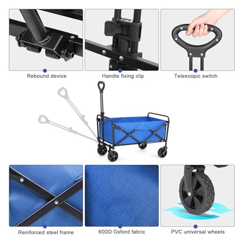 EVLIQUIL Collapsible Foldable Wagon,Wagons Carts Foldable with Wheels,Utility Grocery Folding Beach Wagon for Sand Garden Sports Shopping Outdoor(Lake Blue). by EVLIQUIL - Image 4