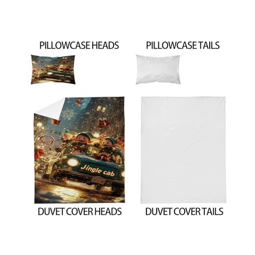 Housse de couette Noël 135x200 parure de lit single couvre-lit microfibre avec taies d'oreiller