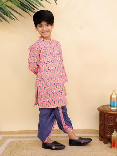 Image of The Mom Store Baby /Kids Boys Dhoti Kurta Set | Dhoti and Kurta | 100% Cotton | Comfortable | Ethnic | Festive Look | Block Prints | Colored Dhoti | Blue