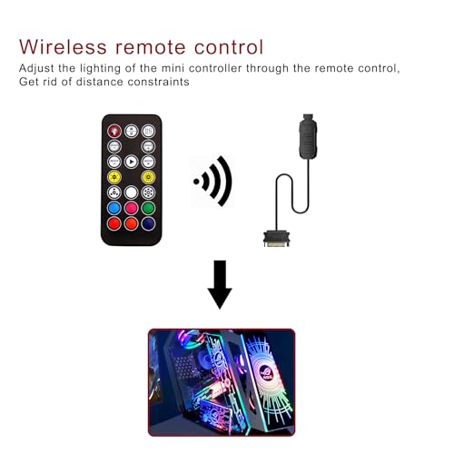 Controlador ARGB con mando a distancia – Binghe 5V 3 pines – Iluminación RGB personalizable mediante mando a distancia de 14 teclas – Compatible con ventiladores de caja de PC y tiras LED – Efectos de - imagen 6