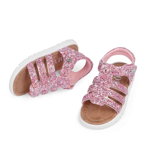 Image of QIY Toddler Girl Sandals Little Kids Summer Dress Shoes Open Toe Flats Princess Sandals for School Beach Party