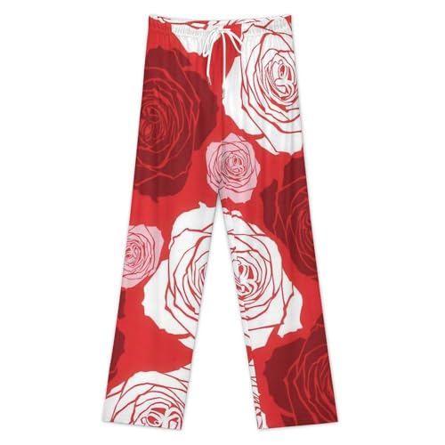 Pajama Pants for Women Men Classic Couple Home PJ Pants Sleepwears Prensents Red Rose Floral3
