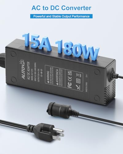 ALITOVE 2025 Upgrade AC to DC Converter 15A 180W 110V to 12V Converter Female Cigarette Lighter Socket AC/DC Adapter 12 Volt Power Supply 9.2FT for Car Refrigerator Vacuum Inflator and Other Devices