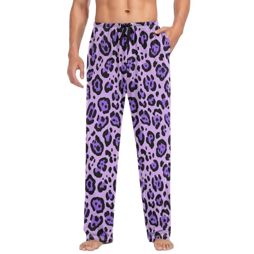 Men's Pajama Pants Leopard Print Pajama Pants for Men PJs Bottoms Drawstring Pockets Purple Sleep Lounge Pants S3