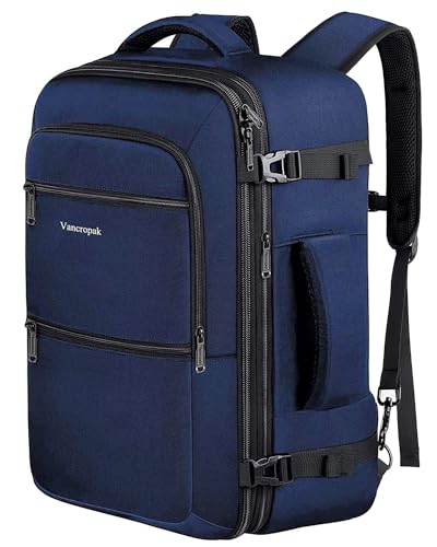 Vancropak 50L Travel Backpack, Large Carry on Backpack Luggage Airline Approved, Water Resistant Traveling Business Suitcase Weekender Bag, Overnight Daypack College Duffle Bag for Men & Women, Blue