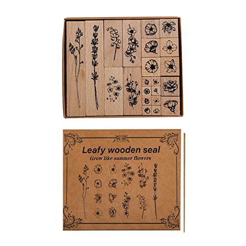 Sellos de goma de madera, juego de 22 sellos de impresión de madera decorativos vintage, hojas de plantas naturales, patrones de flores, juego de sellos en caja para hacer tarjetas, manualidades,