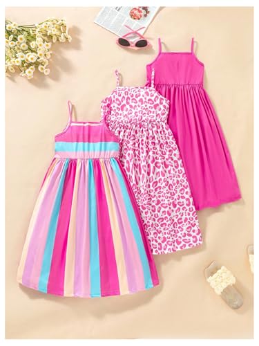 GORGLITTER Girl's 3 Pack Easter Dress Cute Summer Ruffle Sleeveless Strappy A Line Peplum Flowy Mini Sundress 20252