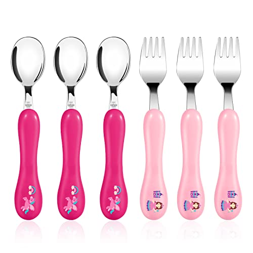 Lehoo Castle Couverts Enfant INOX 6 PCS, Ensemble de Couverts pour Bebe 3 x Fourchettes, 3 x Cuillères, Set Couvert Bebe pour Garçons Filles(licorne)