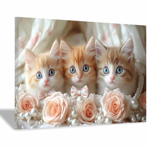 Decoration murale chat abstrait douceur rose clair cadre salon TERUEA 60x90