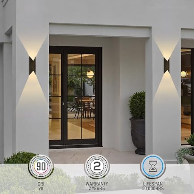 LEONLITE 3CCT LED Up Down Wall Light, 100-277V, CRI90 IP65 Waterproof Modern Wall Sconce Outdoor, Geometry Series, 3000K 4000K 5000K Selectable, 14.96 Inch Porch Light, Oil Rubbed Bronze, Pack of 2