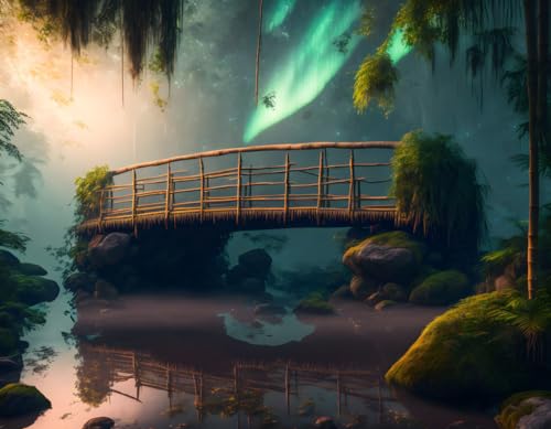 Poster jungle pont en bambou 58x90 cm SERENDIPITP toile sans cadre pour deco murale zen