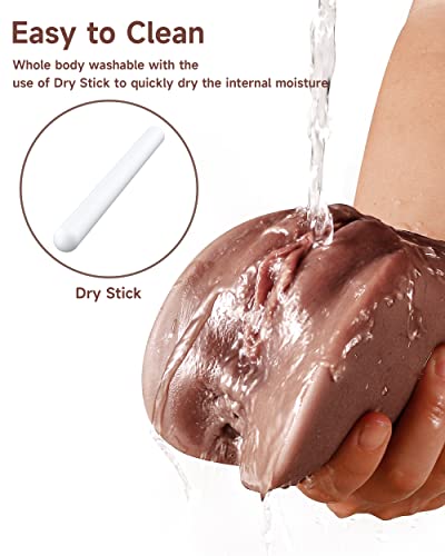 Image of 3 in 1 Pocket Pussy Male Masturbator, Adult Sex Toys with 3D Textured Vagina & Tight Anus & Drying Stick, Sex Doll Male Blowjob Stroker with Real Mouth Tongue for Man Masturbation Pleasure (Black)