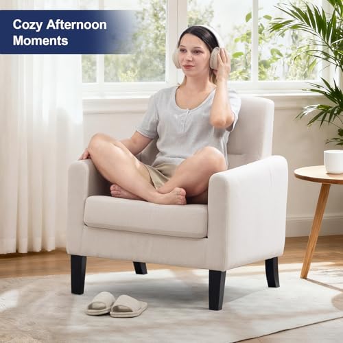 Sillón con asiento de tela beige confortable miniatura 3