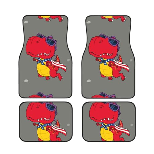 Xiso Ver Dinosaurier Super Hero Cartoon Druck Auto Fußmatten 4er Set Universal Fit Automotive Allwetter Matten für SUV, Limousine, Van Autozubehör