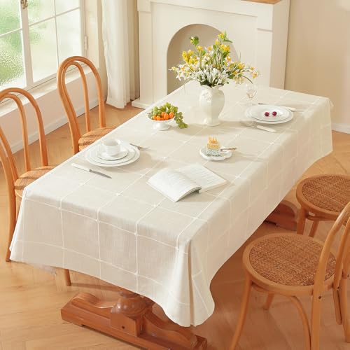 Plenmor Leinen Weihnachten Tischdecke Abwaschbar Weiß 220x135cm,...