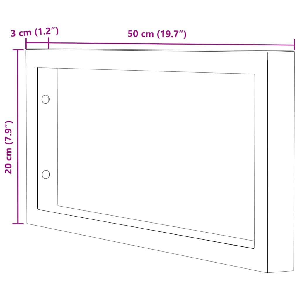 2 soportes para lavabo, color negro, rectangulares, de acero, 20 x 50 cm, montaje en pared para soporte de consola y estante en el baño o la cocina