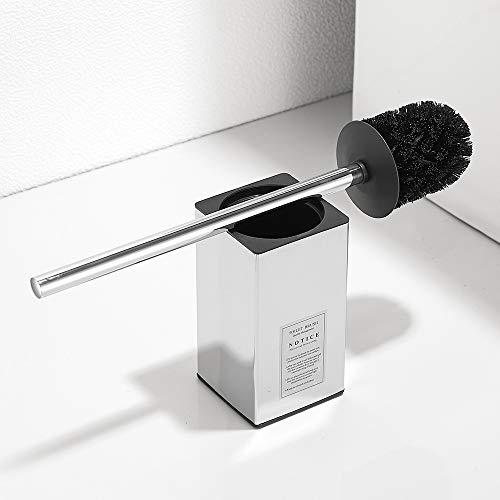Image of Freestanding Toilet Brush Holder for bathrooms 304 Stainless Steel Toilet Brush Stand Square Storage and Organization Rust Resistant 17-inch high Polished Chrome Finished