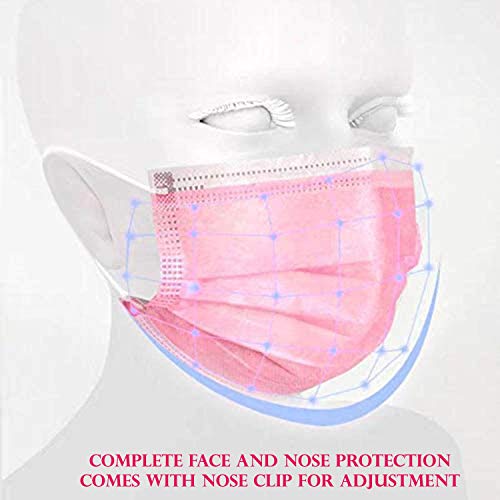 Image of La' Forte Disposable 3-Layer Face Masks Thick with Elastic Ear Loop, Anti-Dust, 50, Pink