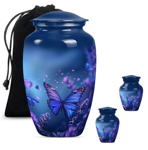 Image of Butterfly Urn for Ashes - Keepsake Cremation Urns for Human Ashes Adult Male Female - Small Decorative Urn for Adult Man - Large Funeral Urns for Women (Size:- 10 inch 1Pc, 3 inch 2Pc)