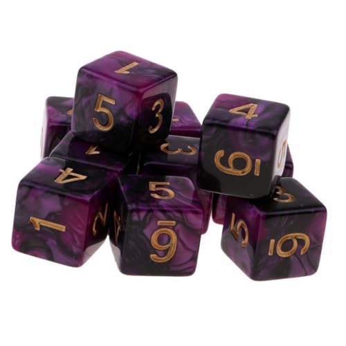 Yourandoll 10 STÜCKE Polyedrische Würfel D6 Dice Würfel Spielwürfel for DND RPG Tischspiele (Lila Schwarz)