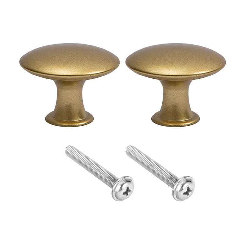 BroLuka 2 Pcs Vintage Round Cabinet Knobs, 30mm Single Hole Drawer and Cupboard Handles with Screws for Kitchen, Wardrobe, and Bathroom Cabinets (Gold)
