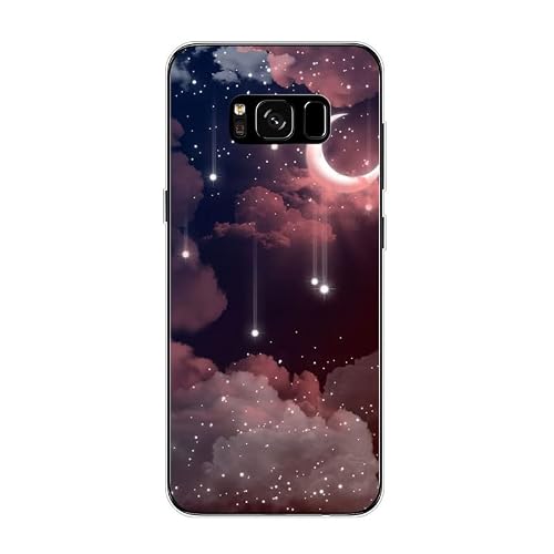KARTXITAI Case Compatible with Samsung Galaxy S8,Shockproof Slim Thin Silicone Protective Anti-Fingerprint Anti-Scratch Anti-Fall Phone Cover - Stars,Moon,Clouds,Sky
