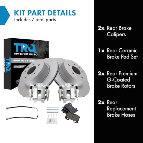 Image of TRQ Rear Brake Pad and Rotor Set Ceramic G Coated Rotors Calipers Compatible with 2010-2015 Nissan 370Z