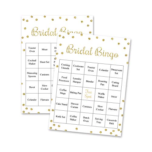 InvitationHouse Confeti de oro para novia, juego de bingo para despedida de soltera, juego de 24 tarjetas, 5x7, Imitación de oro sobre blanco. InvitationHouse Confeti de oro para novia, juego de bingo para despedida de soltera, juego de 24 tarjetas, 5x7, Imitación de oro sobre blanco.