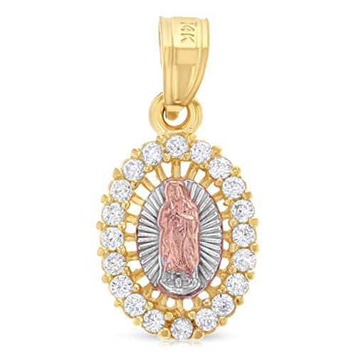 14K Yellow Gold Our Lady of Guadalupe Cubic Zirconia CZ Charm Pendant with 1.5mm Valentino Chain Necklace3