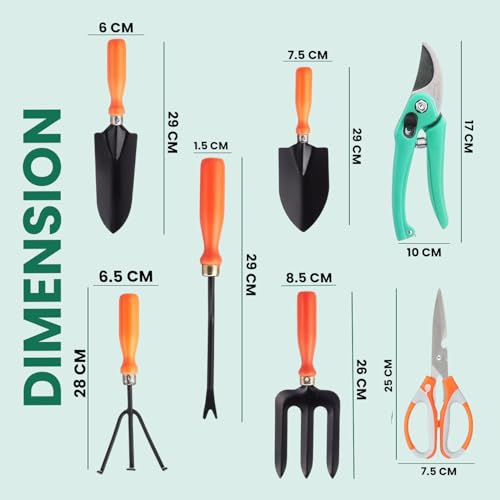 Image of Go Hooked 9 Pcs Gardening Tools Kit Graden Gloves, Pruner Cutter, Cultivator, Fork, Transplanter, Trowel, Weeder, Graden Scissor, Storage Box Garden Tools Set for Indoor Outdoor Plants, Balcony