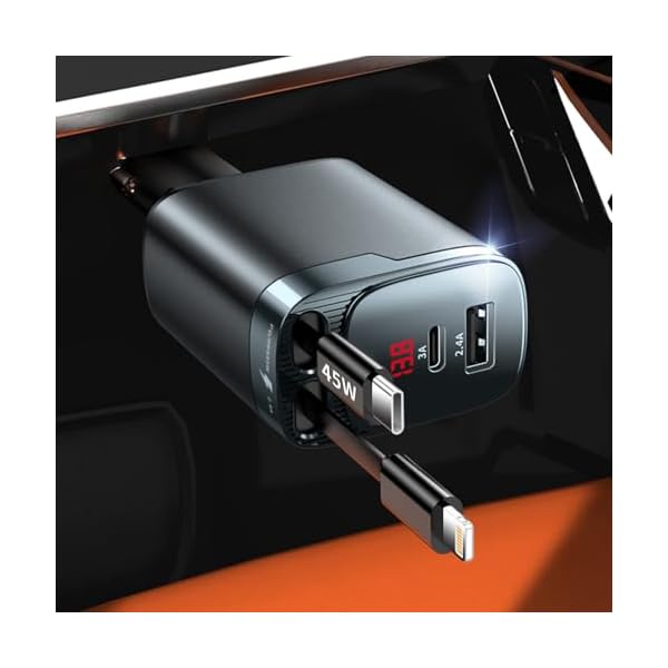 Retractable Car Charger, 84W Car Charger USB C 4 in 1, Car Accessories Fast Charging Car Charger Adapter for iPhone 17 16 15 14 13 12 Pro Max, Samsung, Pixel | Travel Essentials Gifts for Men Women