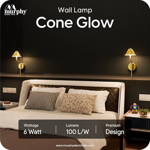 Image of Murphy Cone Glow 6W LED Wall Lamp Pack of 2 | 3-in-1 Color Changing (Cool White /Natural White /Warm White) | Premium Gold Aluminium Finish | Decorative Wall Light | 2 Year Warranty