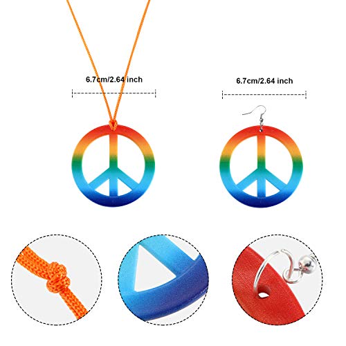 Frienda 60S 70S Hippie Outfits Accessories Costume Peace Sign Necklace Sunglasses Earrings Tie Dye Headband Girls Women Men Multicolored Rainbow #TOP2