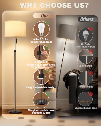 Image of Ambimall Height Adjustable Modern Floor Lamp, Brown & Black