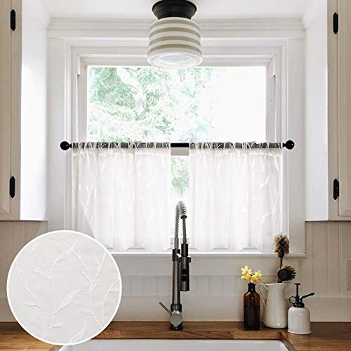 Mrtrees Kitchen Tier Curtains 30X24 Inch Leaves Embroidered White Sheer Curtain Tiers Cafe Curtains Wheat Spike Embroidery Bathmroom Short Sheers Rod Pocket Small Half Window Treatment 2 Panels #TOP14