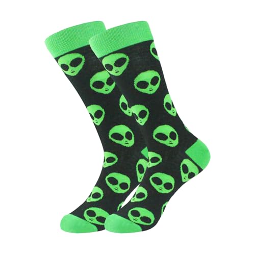 DVOFU Alien Print Socks Women Men Casual Socks Comfortable Cotton Funny Mid-Calf Crew Novelty Dress Socks for Halloween Christmas Costume Accessories