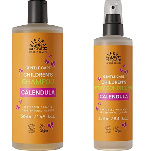 Urtekram Champú de Caléndula para Niños - 500 ml + Acondicionador para Niños en spray sin aclarado BIO, Calendula, 250 ml