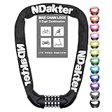 NDakter Bike Chain Lock, 5 Digit Combination Heavy Duty Anti Theft Bicycle Chain Lock,2.62/3.2/4.27/5/6Ft Long Security Resettable Bike Locks for Bike, Bicycle, Scooter, Door, Gate, Fence-4/6mm Thick