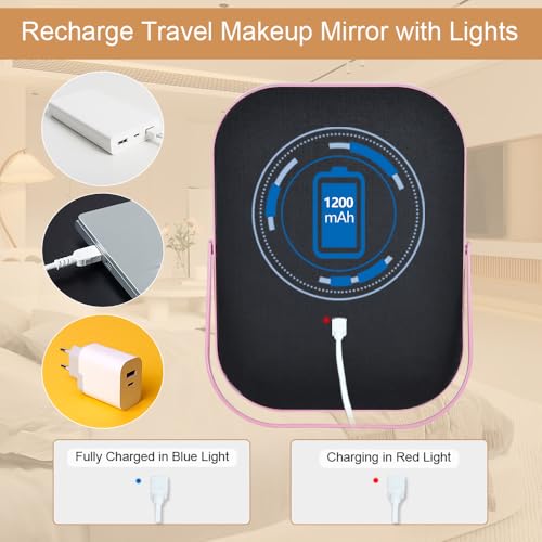 Lighted Vanity Mirror, Rechargeable Travel Makeup Mirror with Lights, 8''x6'' Desk Mirror with Lights,Make up Mirror with Lighting for Makeup Desk & Dressing Room