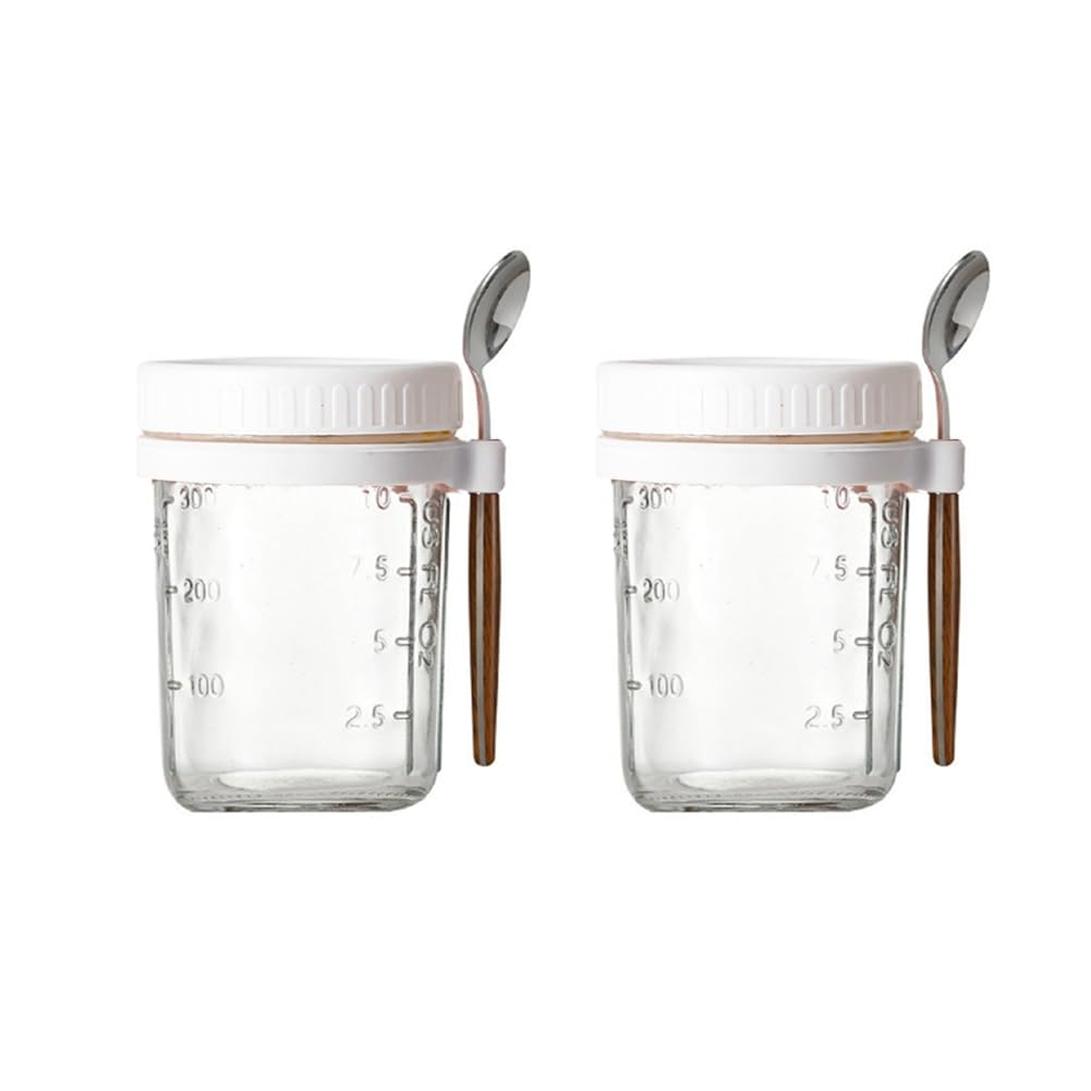 CTRLZS 2pcs Breakfast Cup Container Airtight Oatmeal Jar with Cover and Spoon Portable Oatmeal Cup for Salads Cereal Easy Install White