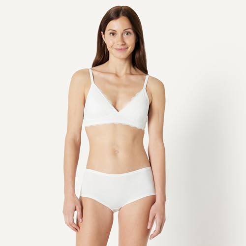 Amazon Essentials Women's Peached Microfibre with Lace Trim Lined V Neck Bralette, Pack of 2, Black / White, X-Small - image 5